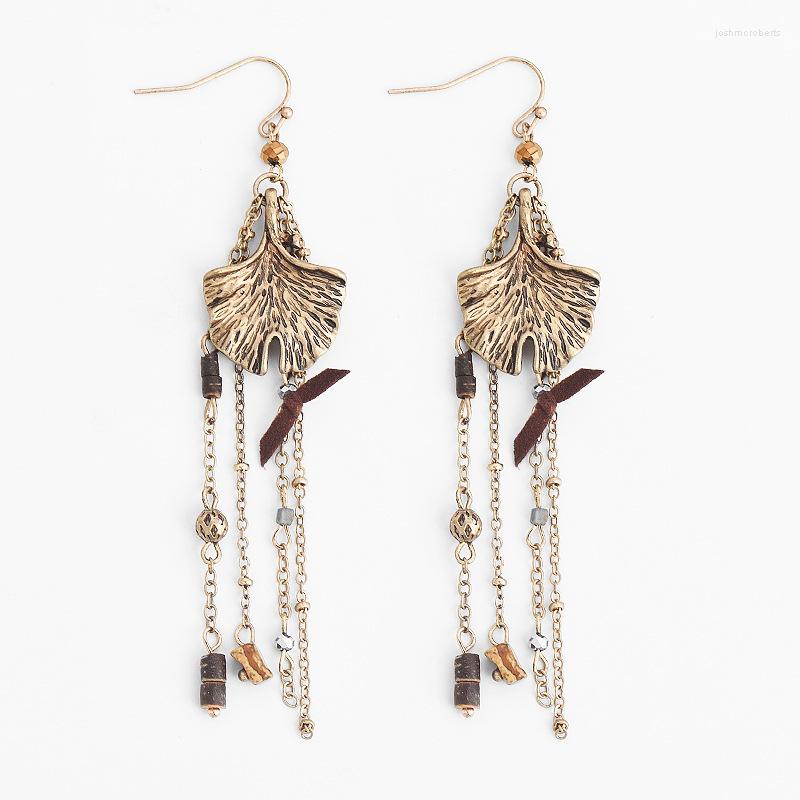 

Dangle Earrings Female Bohemian Vintage Worn Turquoise Earline Long