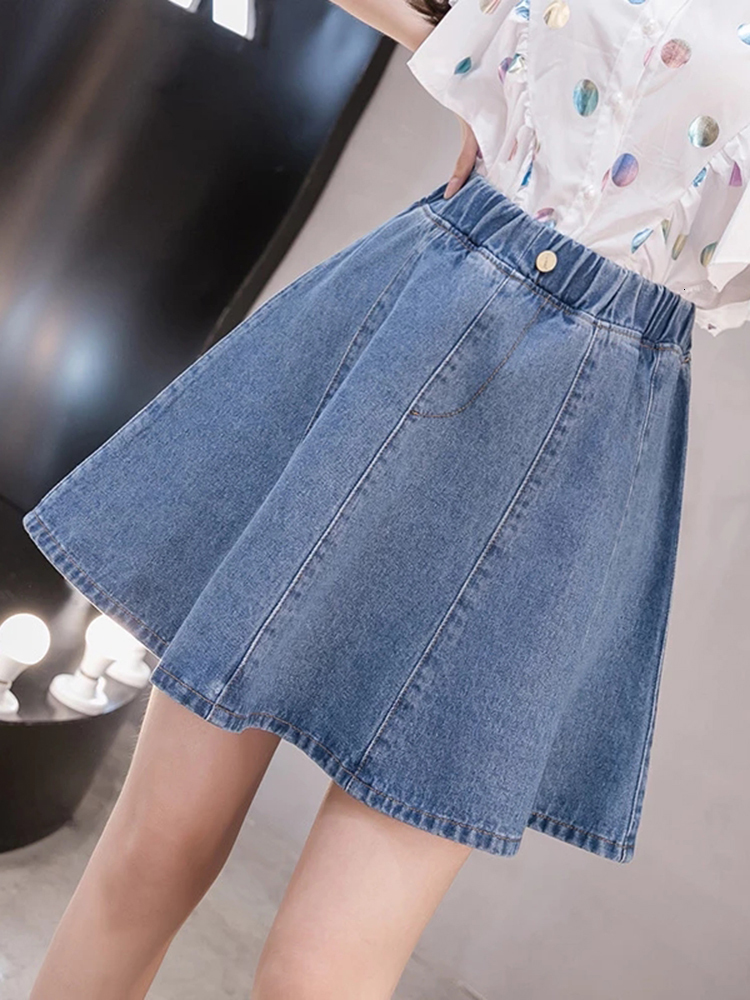

Skirts JMPRS Summer Women Denim Mini Skirt Large Size High Waist Korean Jeans Loose Fashion A Line Blue Cotton Ladies Skirts  - 5XL 230313