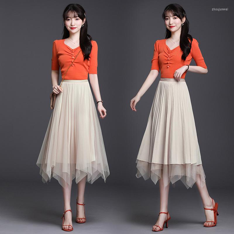 

Skirts Mesh Gauze Skirt Women Spring Summer Fashion Reversible Elegant Elastic High Waist Irregular A-Line Ladies, Black