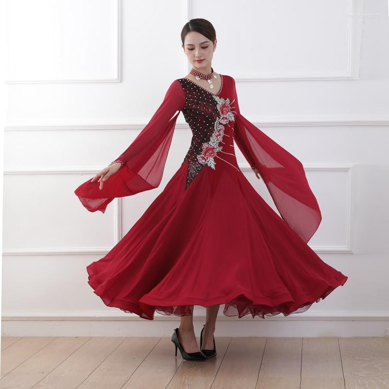 

Stage Wear Long Sleeve Standard Ballroom Dance Dress Women International Major Waltz Tango Competition Dresses Adult, Picture color