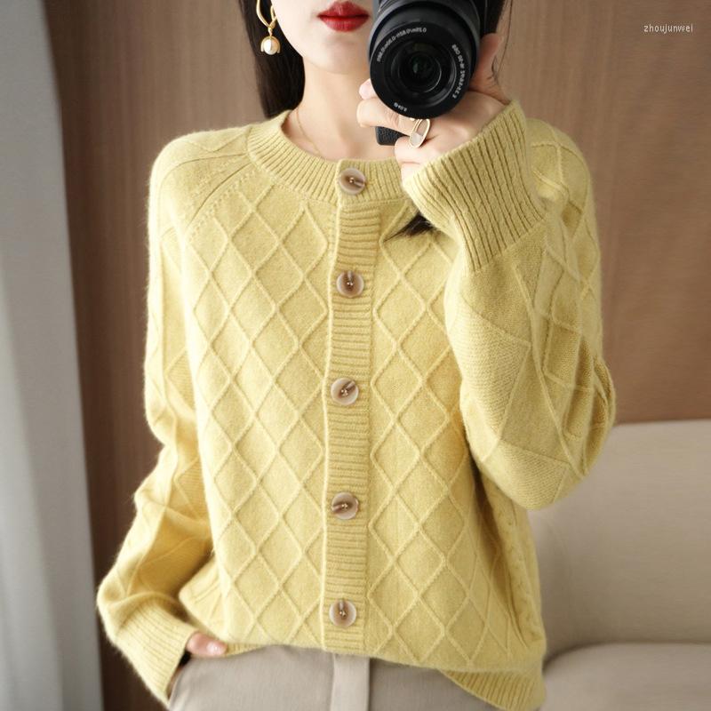 

Women's Knits 2023 Autumn Winter Korean Round Neck Single-breasted Knitted Sweater Cardigan Coat Women's Casual Warm Knit Ladies, Yellow