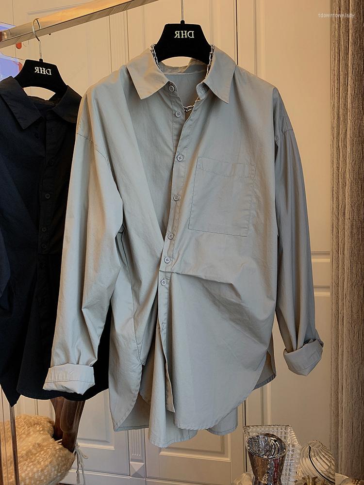 

Women' Blouses Solid Casual Loose Women' 2023 Autumn Irregular Long Sleeve Top Female Fashion Streetwear Shirt Women Lapel Chemise, Khaki