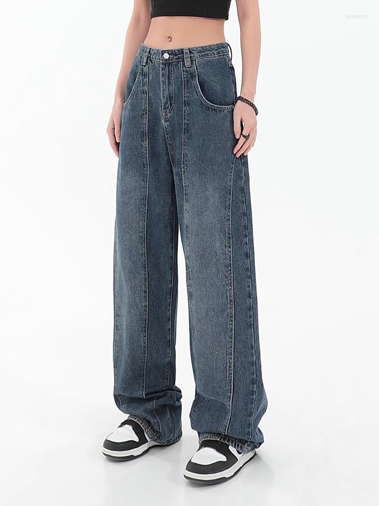

Women' Jeans Dark Blue For Womens Streetwear American Style Fashion Wide Leg Denim Trouser High Waist Vintage Straight Baggy Pant