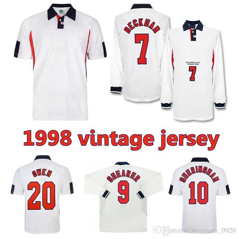 

1998 BECKHAM SHERINGHAM Retro Englands Soccer Jerseys 1998 World Cup vintage classic longsleeve Home SHEARER OWEN SCHOLES Football shirt, Home world cup 1998 jersey