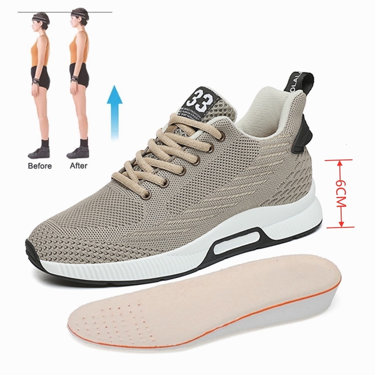 

Dress Shoes YEINSHAARS Elevator Shoes Men Sneakers Heightening Shoes Height Increase Shoes Insoles 6CM Man Daily Life Height Increasing Shoe 230313, Beige