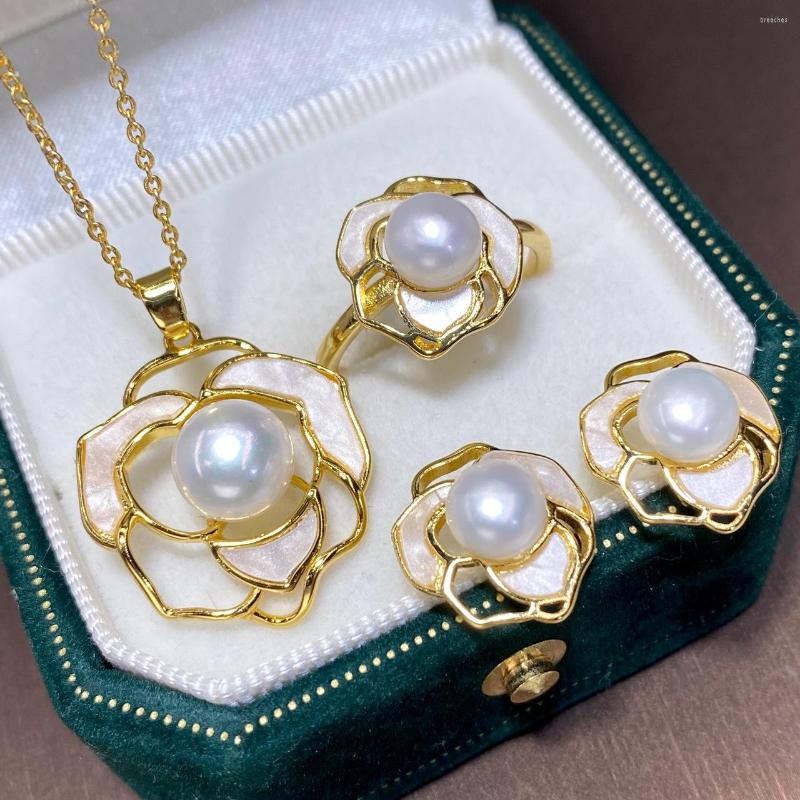 

Chains Autumn And Winter Pearl Sweater Pendant 8.5mm Ring Natural Freshwater Stud Earrings 6.5mm Niche Fashion Jewelry Women