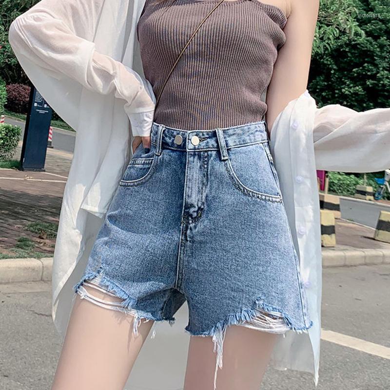 

Women' Shorts 2023 Summer Women High Waist Denim Retro Streetwear Female Loose Blue Hole Jeans, Black