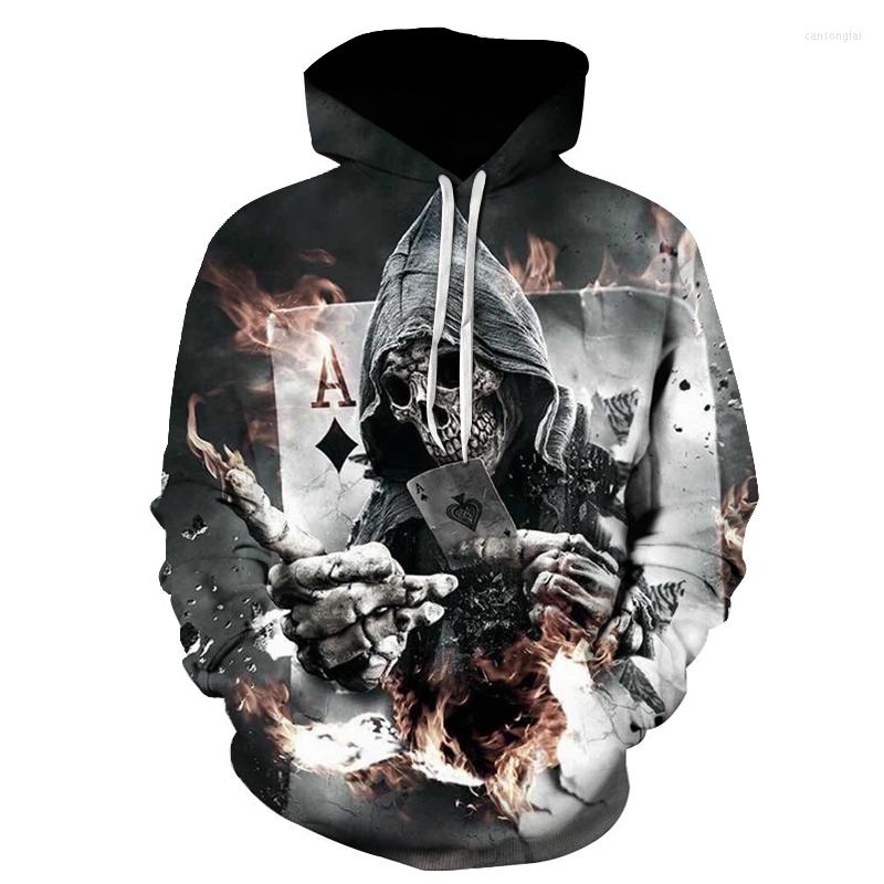 

Men's Hoodies Spring/fall 2023 Unisex Long-sleeved Hoodie Fun Skull Poker Printed Harajuku Hip Hop Street Suit Male, Picture color