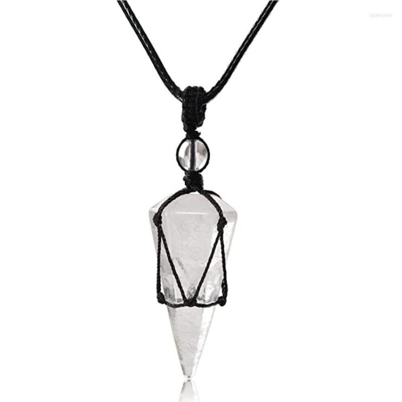 

Pendant Necklaces FYSL Handmade Weave Hexagon Pyramid Rock Crystal Rope Chain Necklace Lapis Lazuli Jewelry