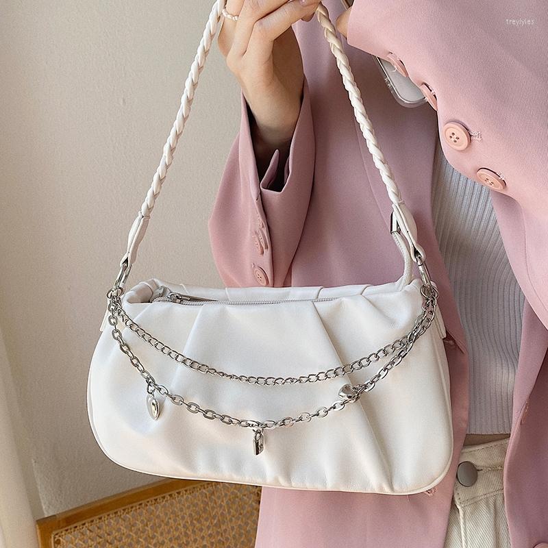 

Evening Bags Korean Women Single Shoulder Bag Solid Color Chain Decor Female Cloud Handbag Fashion Simple All-Matched Underarm, Black