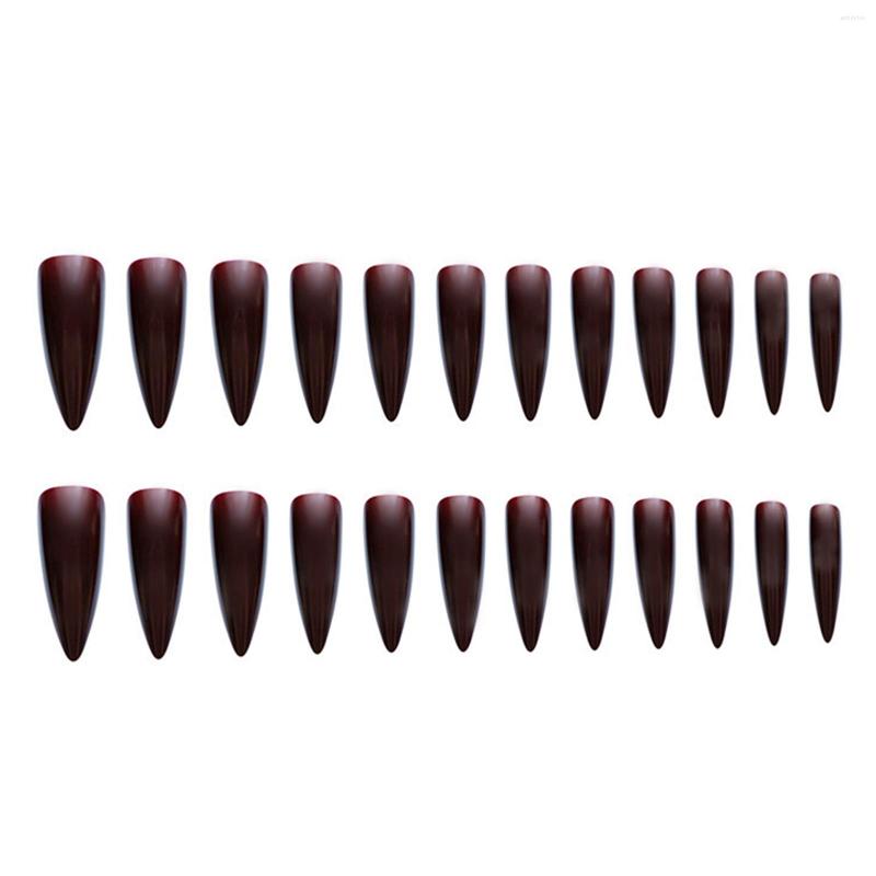 

False Nails Ongle 24PCS Matte Brown Fakes Long Pointed Head Sweet Style Artificial, Jelly glue model