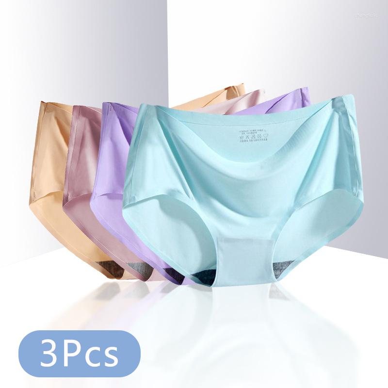 

Women' Panties 3PCS Women' Ice Silk Underwear Seamless For Women Mid Rise Lingerie Female Lady Briefs Knickers Underpant, White