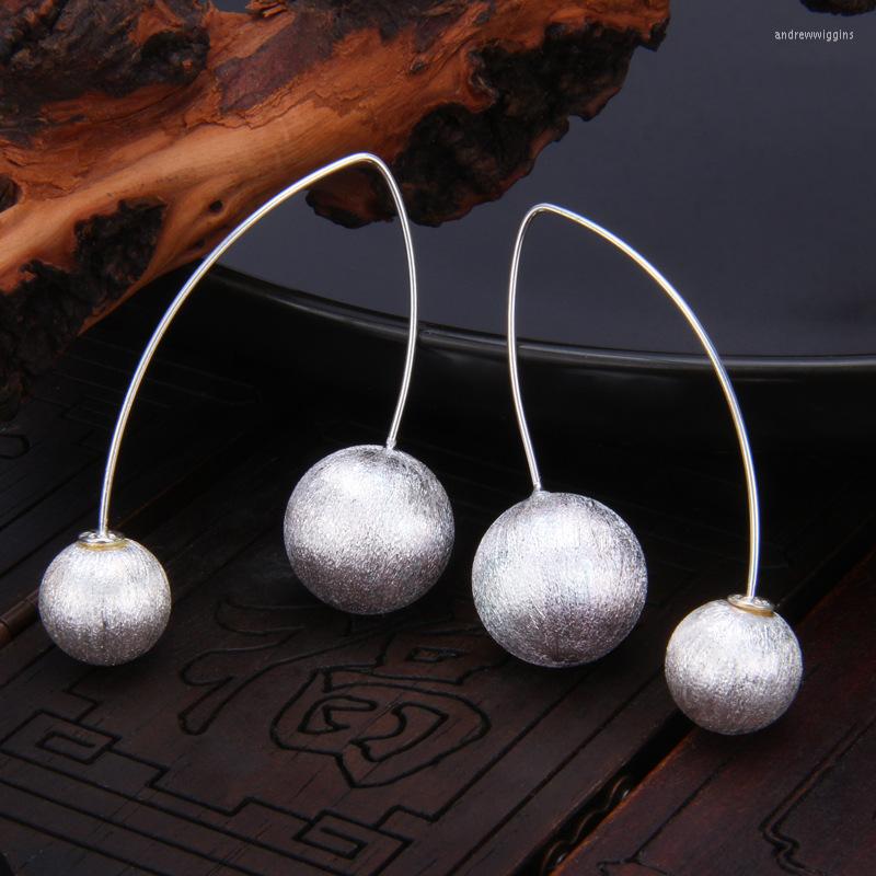 

Hoop Earrings MeiBaPJ Real S925 Sterling Silver Retro Brushed Round Ball Simple Exaggerated Fine Fashion Party Jewelry