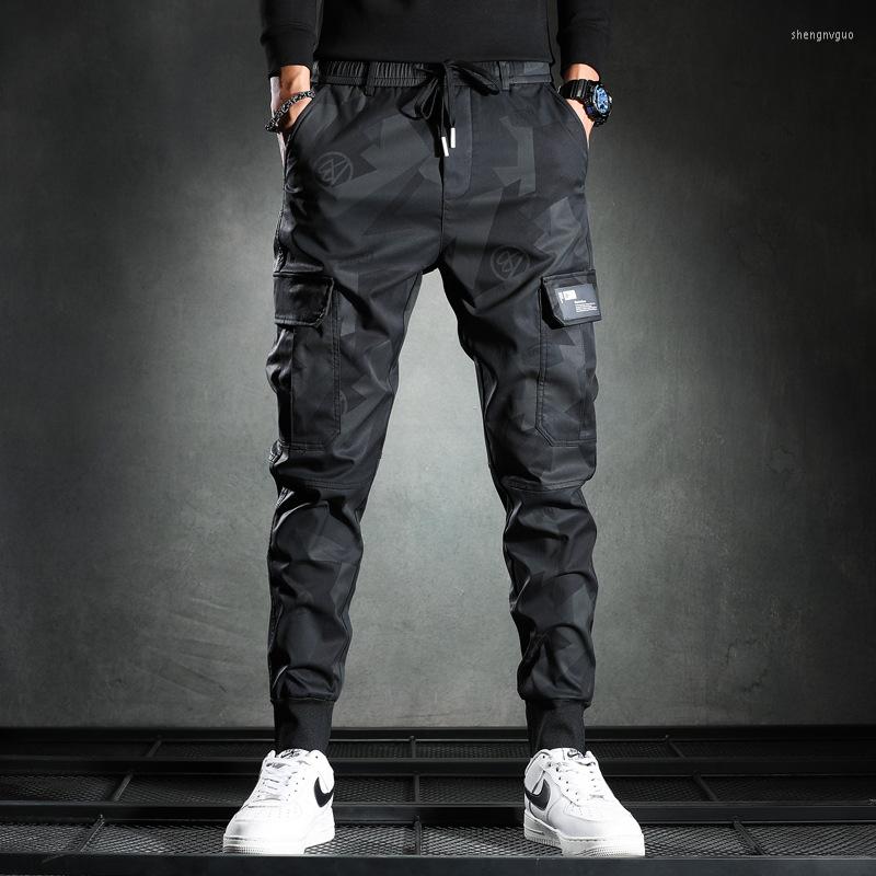

Men's Pants Autumn Fashion Trend Thin Camouflage Casual Men's Elastic Waist Leggings Overalls, Dark grey