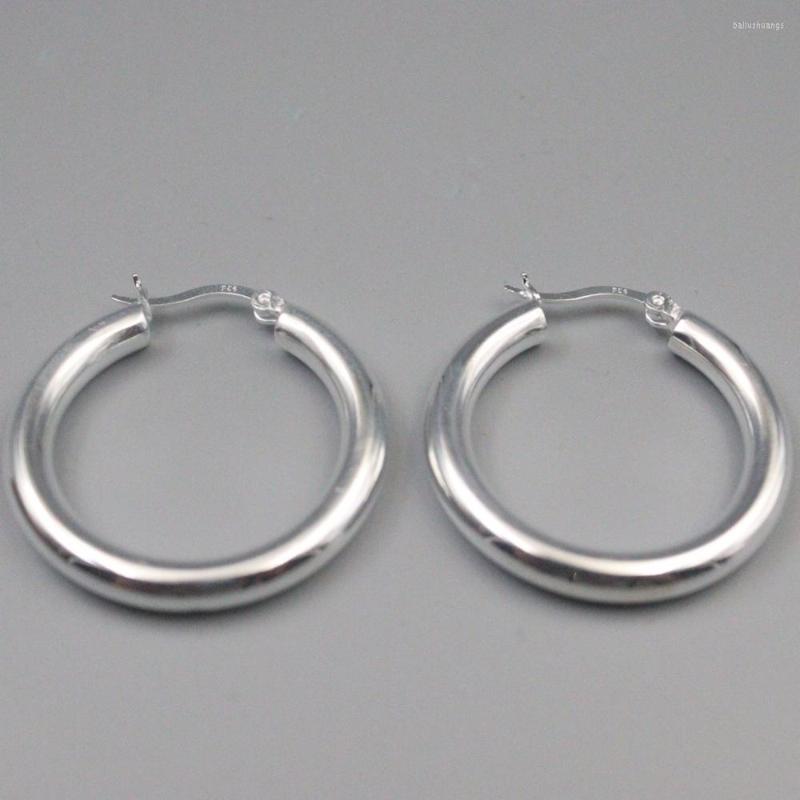 

Hoop Earrings Real Pure S925 Sterling Silver Men Women Glossy Round Bar Circle