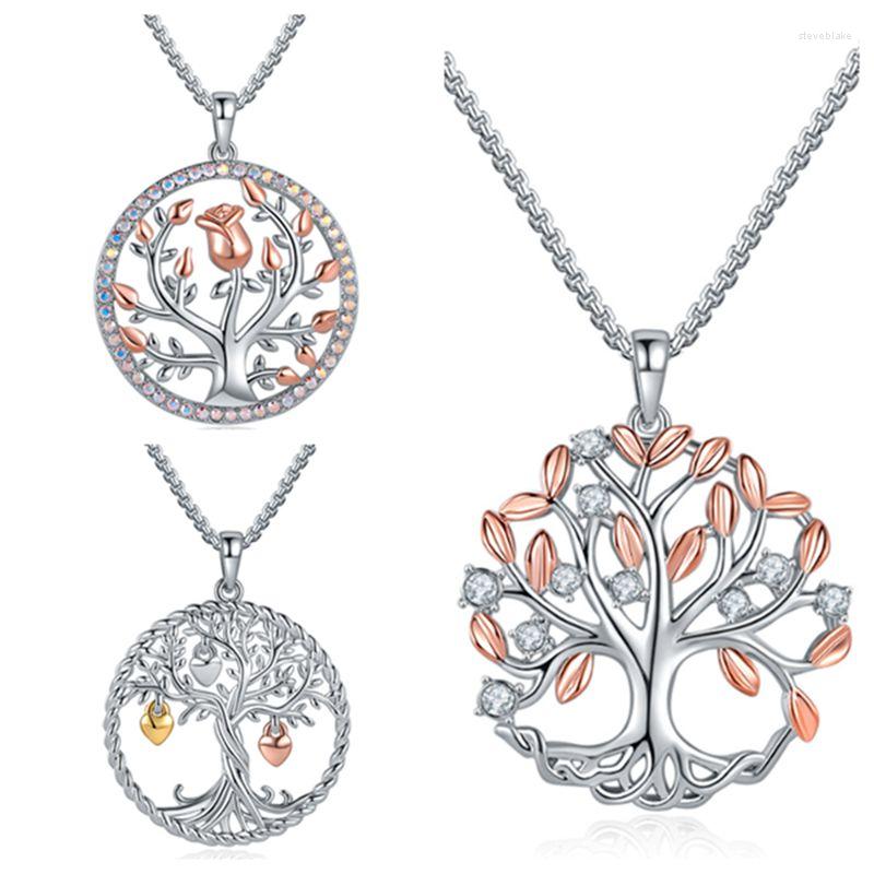 

Pendant Necklaces Bohemia Style Fashion Real Rose Goldn Plated Tree Of Life Chain Necklace Austrian Clear Crystal Jewellery Gift