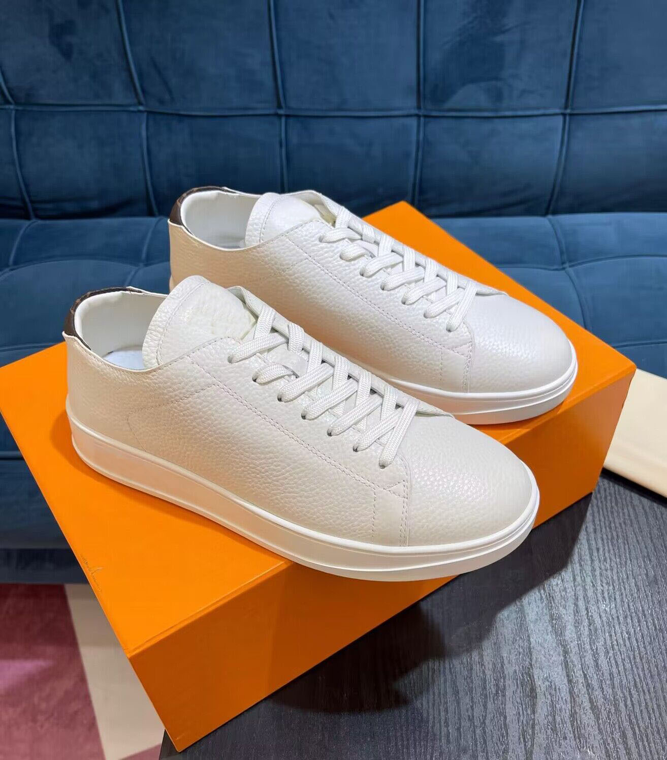 

Top Brand Resort Men Sneakers Shoes Black White Grained Calf Leather Rubber Skateboard Walking Wholesale Discount Trainer Original Box, 65