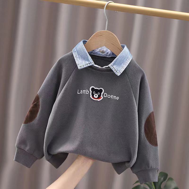 

Hoodies Sweatshirts Boys Sweatshirt Baby Denim Collar Top Cartoon Kids Cute Hoodies Spring Autumn 2 4 6 8 10 Year 230313, Gray