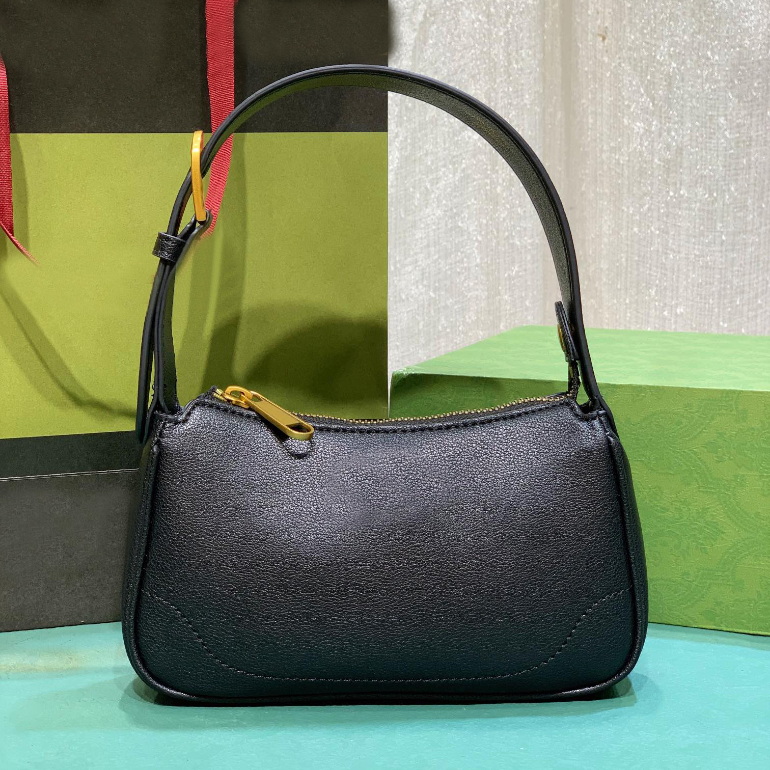 

5A Cosmogonie Designer Shoulder Bags Half Moon Handbags Plain Leather Zipper Closure Totes, Green