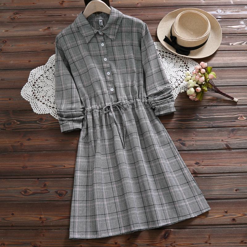 

Casual Dresses Spring Autumn Long Sleeve Women Gray Plaid Dress Fashion Cute