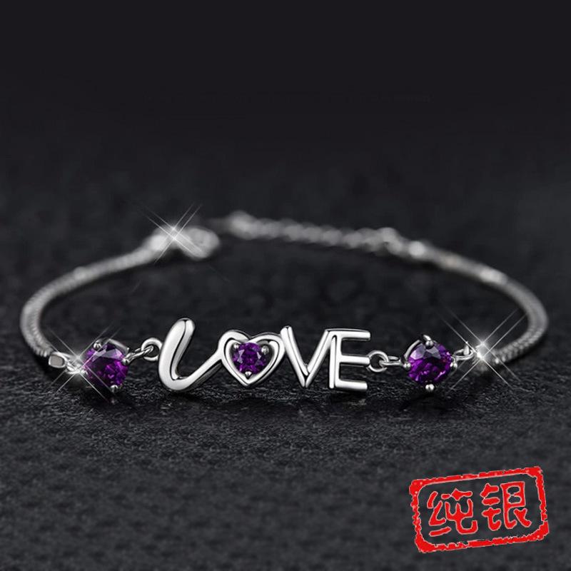

Strand Fashion Romantic Love Woman 925 Silver Handicraft Jewelry Letter Bracelet For Women Sterling Beaded Strands