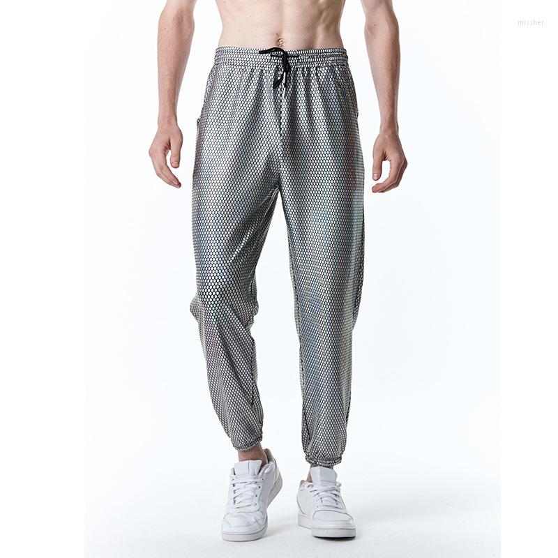 

Men' Pants Shiny Polka Dot Bronzing Jogging Men 2023 Brand Hip Hop Streetwear Casual Sweatpants 70s Disco Stage Singer Clothing, Black