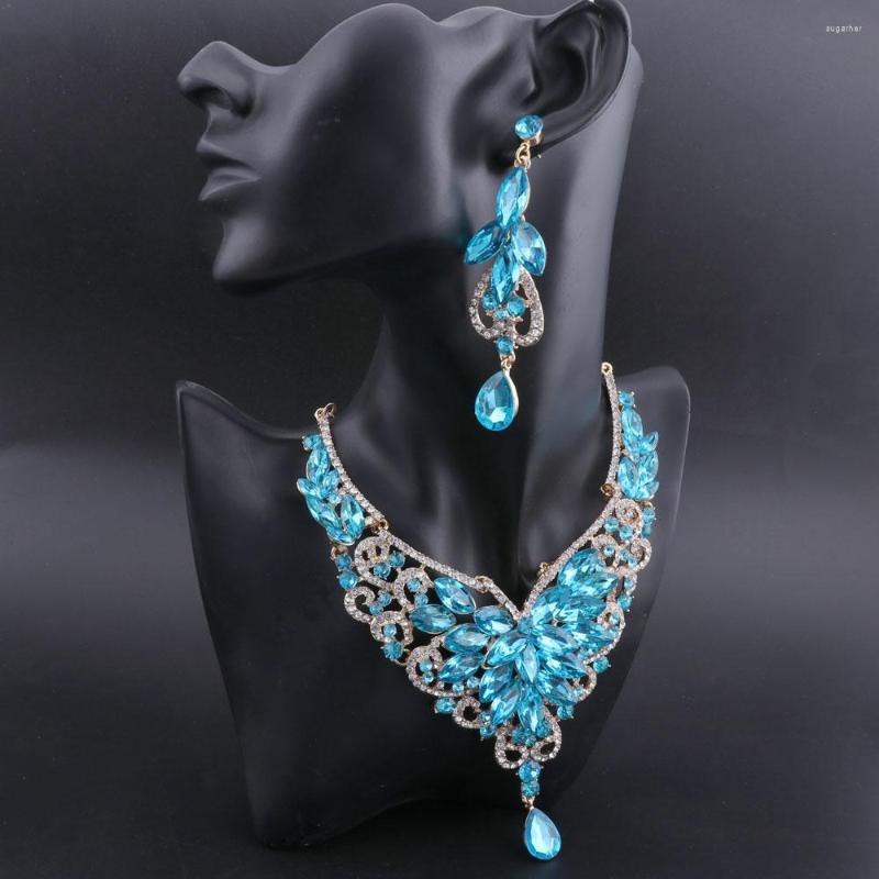 

Necklace Earrings Set OEOEOS Fashion Nigerian Wedding African Beads Blue Crystal Party Dubai Jewelry, Picture shown