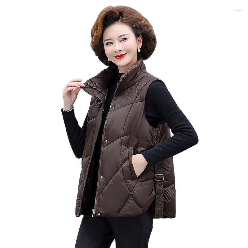 

Women's Vests 2023 Autumn Winter Middle-aged And Elderly Down Cotton Vest Women Short Sleeveless Stand Collar Warm Parkas Female Waistcoat, Black