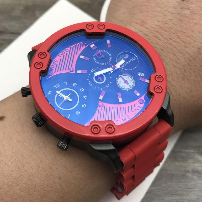 

Wristwatches Brand Dual Time Display Business Watches Men Red Steel Strip Sport Quartz Chronograph Military Wristwatch Gift Relogio