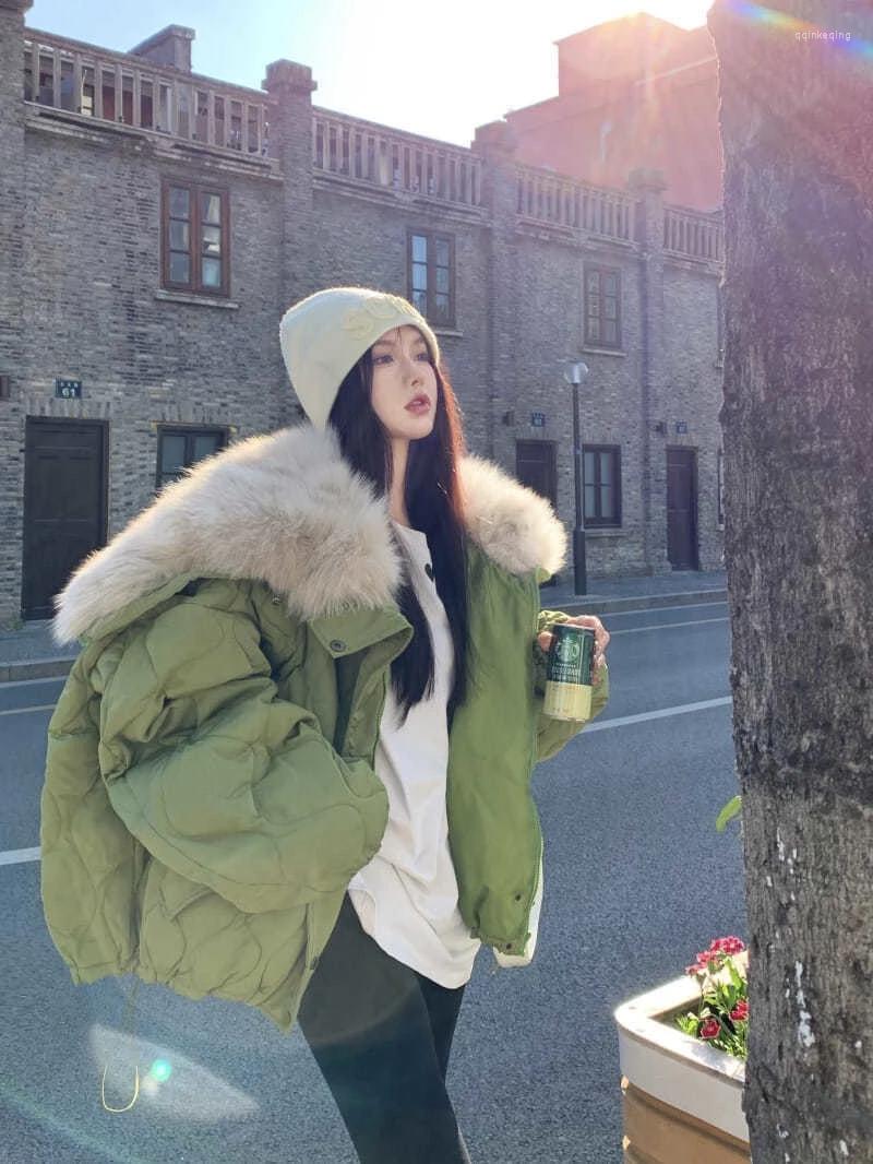 

Women' Jackets Bomber Woman Varsity Jacket Down Cotton Coat 2023 Women' Winter Coats Thickened Large Lapels Long Sleeves Jacket, Green