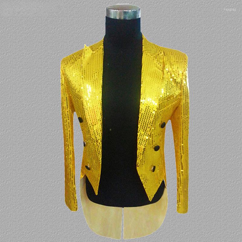 

Men's Suits Shiny Gold Sequin Glitter Embellished Tailcoat Jacket Men Nightclub DJ Party Prom Costume Stage Singer Show Tux Dress Coat
