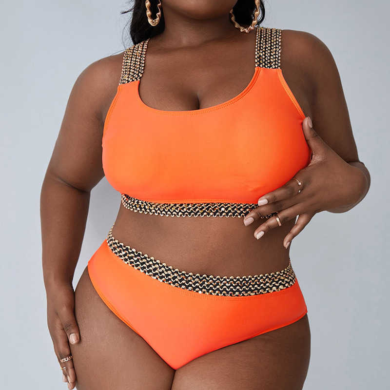 

Monokinis Designer Luxury 2023 Women's Fattening and Enlarged Split Bikini High Waist Plate with Solid Color Beautiful Back Sexy Swimsuit Women, Orange