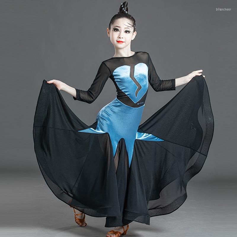 

Stage Wear Summer Ballroom Dance Performance Dress For Girls Mesh Velvet Stitching Practice Clothing Waltz Competition Costumes VDB5662