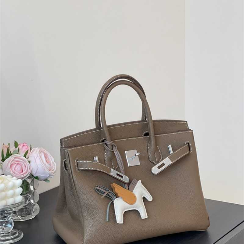 

designer women handbag birkin Silver buckle bags Upgraded Bag Elephant Grey Advanced Portable Large Capacity Women's Bag, Elephant grey silver buckle 30cm (withou