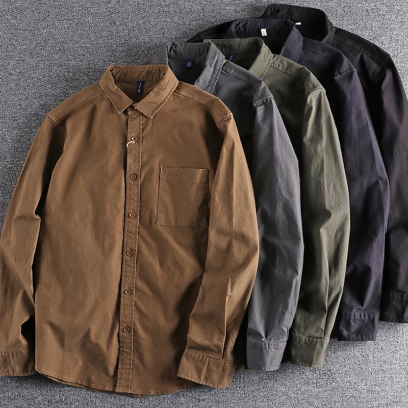

Men's Casual Shirts Slightly Loose And High-grade Hong Kong Style Retro Solid Color Long Sleeved Shirt Japanese ShirtMen's, Black