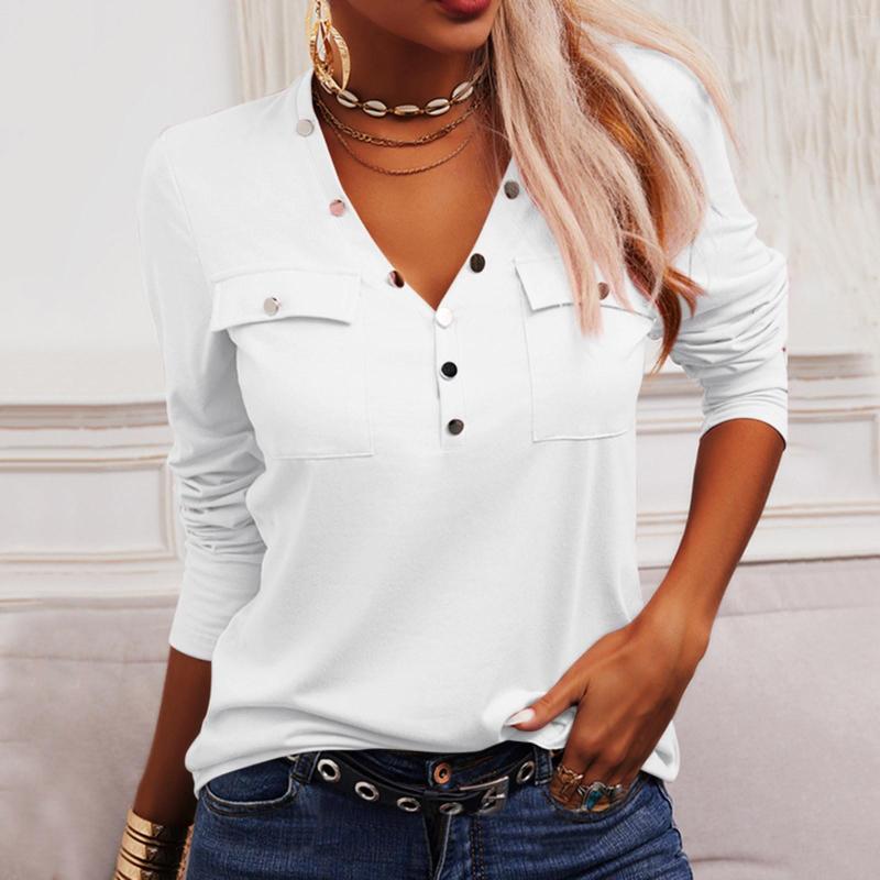 

Women' Blouses Elegant Double Pocket Blouse White Shirts Women Clothes Cotton Tops Camisas Blusas Mujer De Moda 2023 Chemisier Femme, Black
