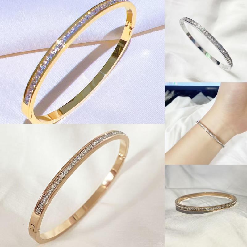 

Bangle Women Silver Gold Rose Cubic Zirconia Stainless Steel Bracelet Cuff Wedding Jewelry Gifts