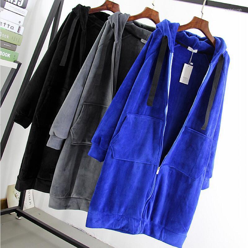 

Women's Jackets Black Office Streetwear Long Sleevs Solid Hooded Coat Velvet 2023 Autumn Winter Women Coats Outerwear With Zippers StudentsW