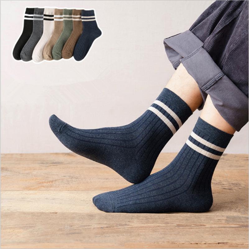 

Men's Socks 3pairs Black Men Spring And Summer Breathable Vertical Strips Cotton Stockings Fashion Trend All-match, 3pairs kahaki