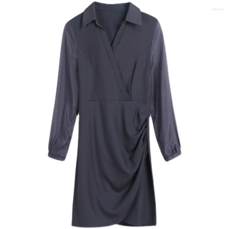 

Casual Dresses WKFYY Autumn Elegant Spliced V-Neck Irregular Asymmetrical Lantern Sleeve Slim A-Line Pleated Mini Short Dress Plus Size, Black