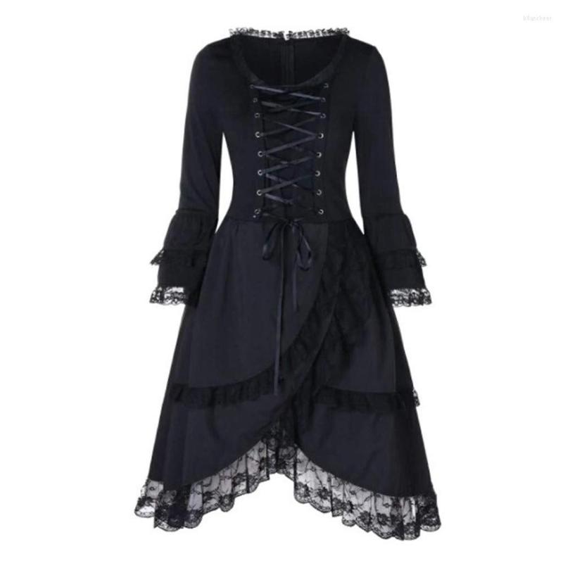 

Casual Dresses Black Gothic Punk Midi Dress Lace Up High Low Plus Size Women Autumn Long Sleeve Party Vestidos 5XL Vintage Victorian, Black dress