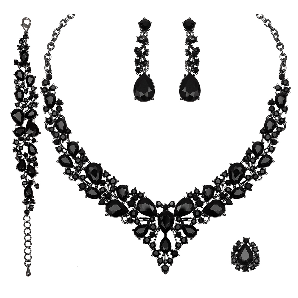 

Wedding Jewelry Sets Elegant Austrian Crystal Necklace Earrings Bracelet Ring Bridal Jewelry Sets for Brides Wedding Party Costume Accessories Gifts 230313