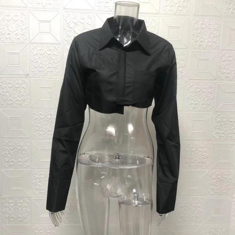 

Women' Blouses Chic Women Shirt Shrink Resistant Casual Turn Down Collar Pure Color Top All Match, Black