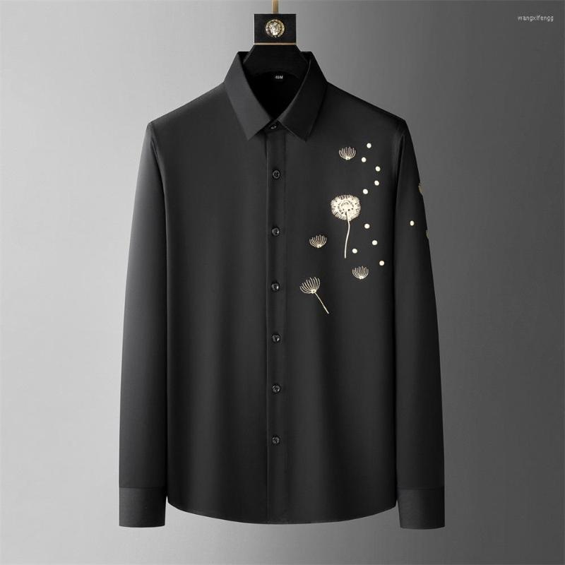 

Men's Casual Shirts High Quality Embroidery For Men Long Sleeve Business Dress Slim Fit Social Party Tuxedo Camisa Masculina, Black