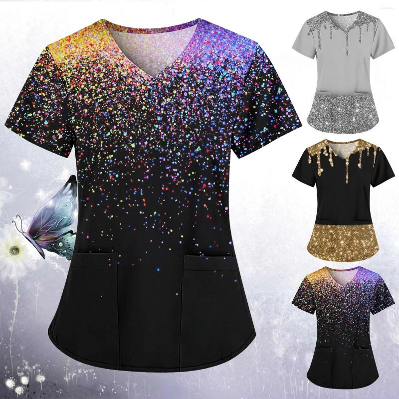 

Women's Blouses Short Sleeve Athletic Shirt Women Fashion Print With Pockets Womens Western Shirts Exercise Tops, Ac