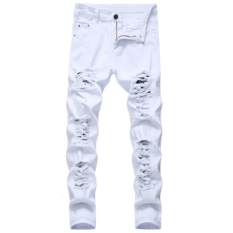 

Men's Jeans Straight Hole Destruction Trousers Distressed Men Denim Fashion Designer Brand White Pants Male Large Size 230313, Red