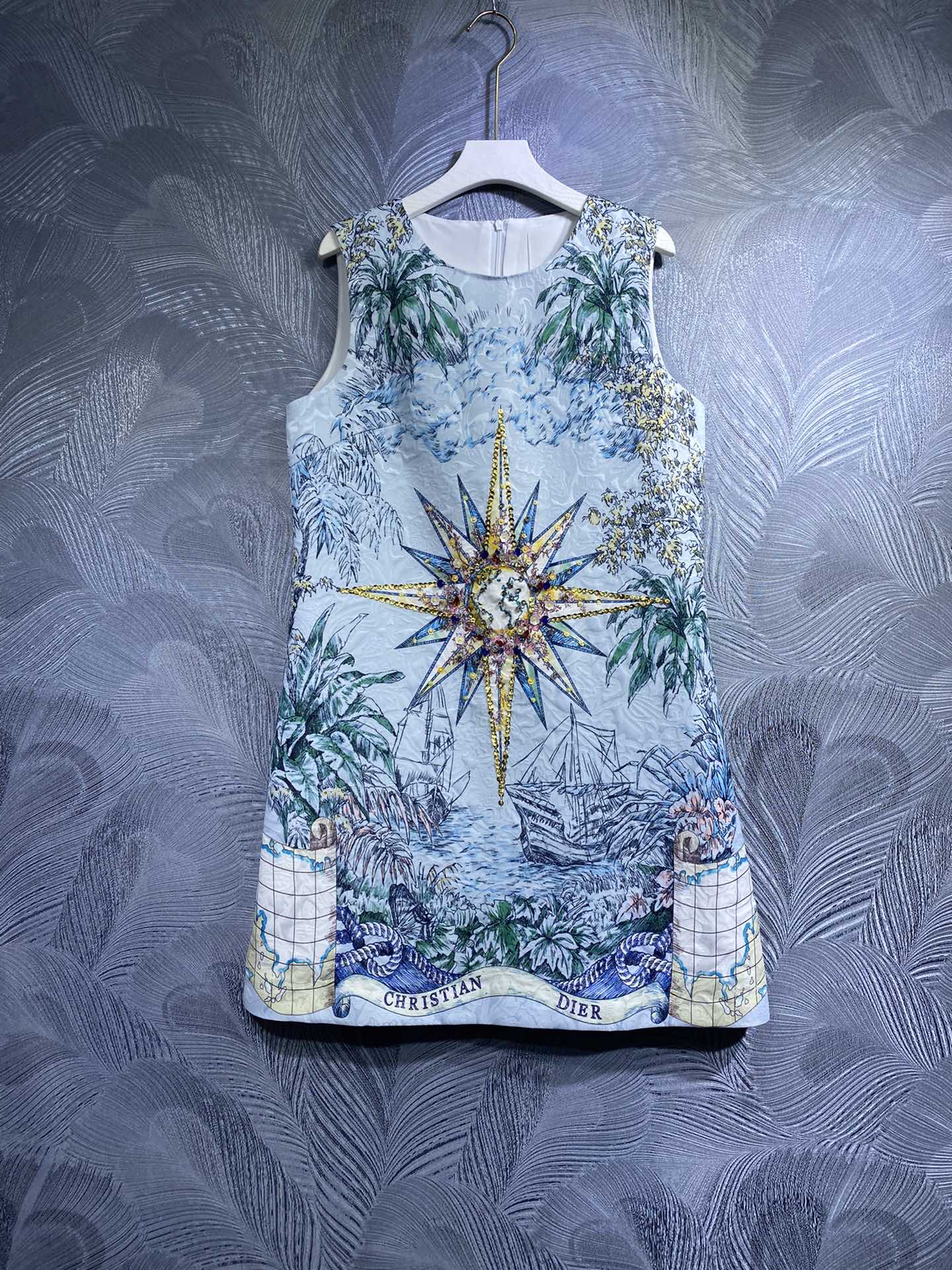 

Dress Designer Fashion Print Handmade Beaded 2023 Spring/Summer Short Sleeve Loose Round Neck Dress Monochrome S-XL, Picture color