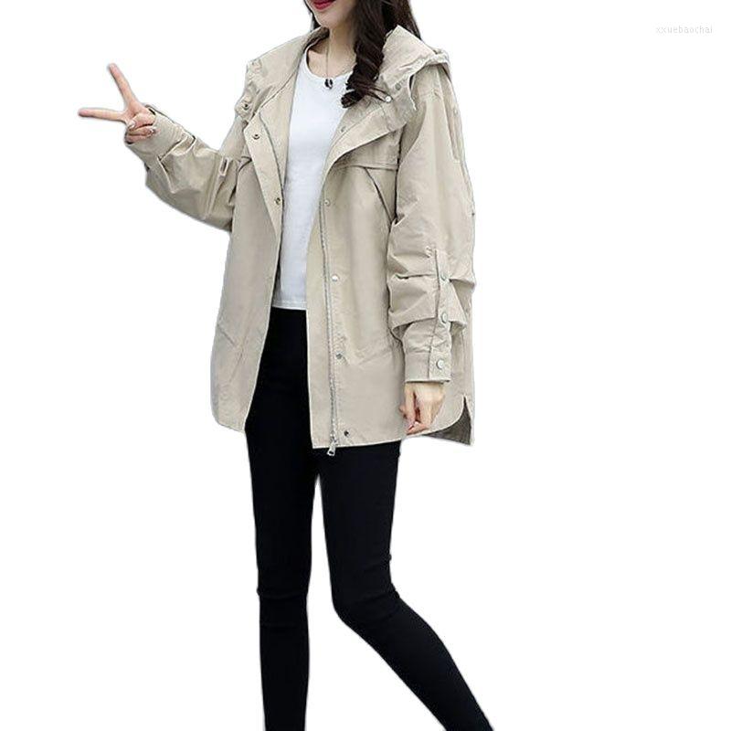 

Women's Trench Coats Women Jacket 2023 Spring Autumn Hooded Zipper Windbreaker Female Korean Causal Jackets Coat Medium Long Outwear Tops, Pink