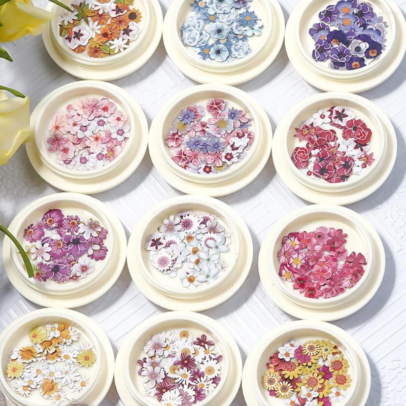 

Nail Art Decorations 1Box Flower Decoration Ultra-thin Wood Pulp Paper Design Mini Floret Daisy 9 Colors Parts Accessories 3D Charms Tips