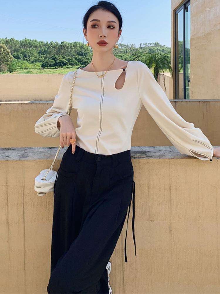 

Women' Blouses ZCSMLL 2023 Autumn Hollow Out White Shirt Women' Design Korean Fashion Minority Temperament Commuter Premium Top, Beige